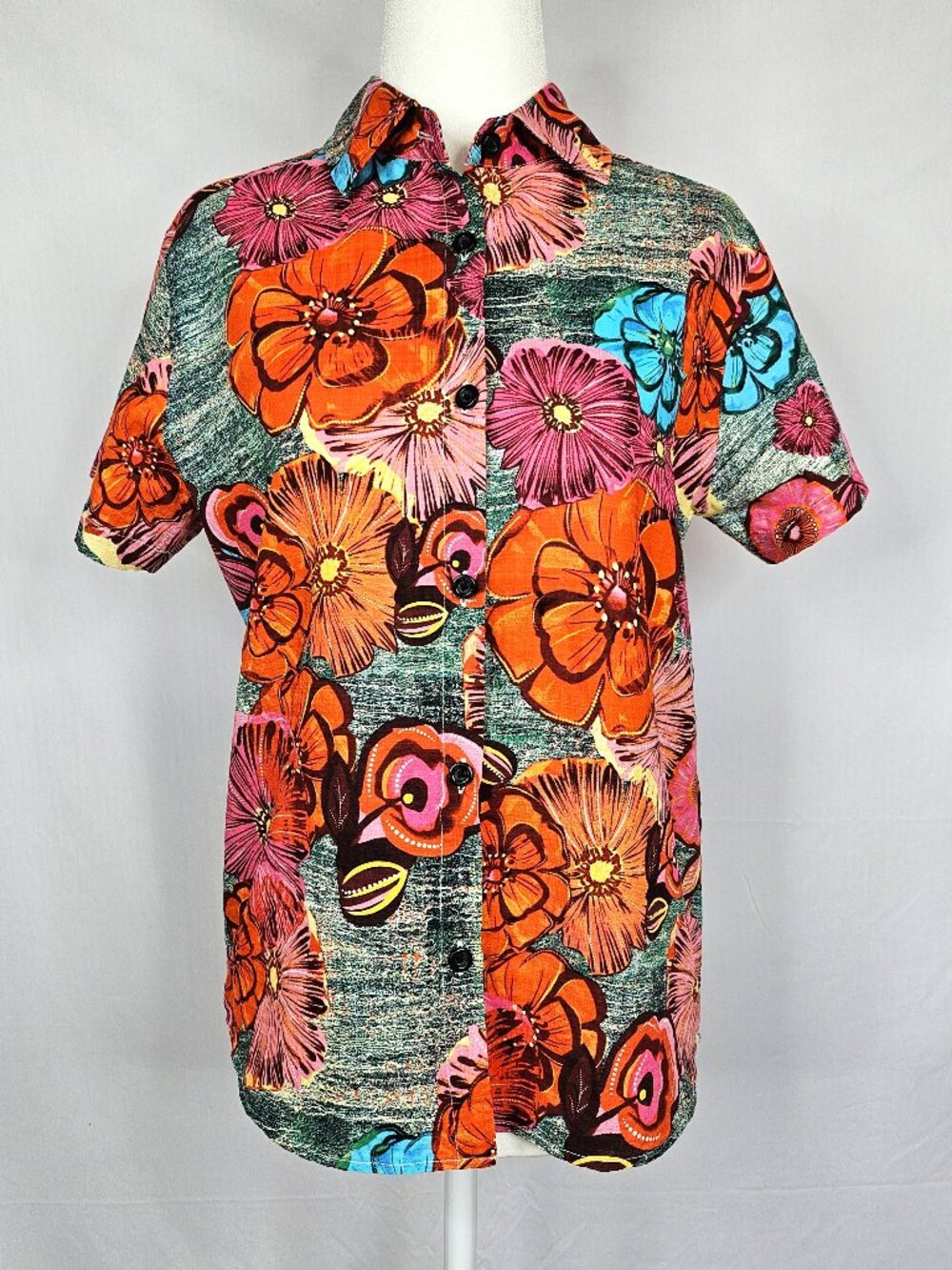 Hawaiian Shirt | Tropical Floral Button Up | Y2K | Women's XS